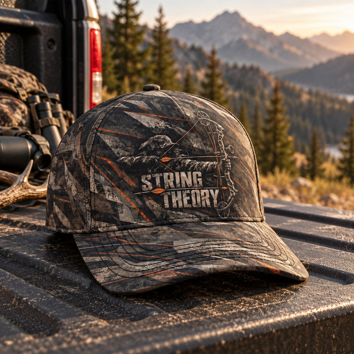 String Theory Compound Bow Bark Camo Classic Cap side