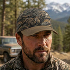 Bugling Bull Elk Timber Camo Classic Cap on body