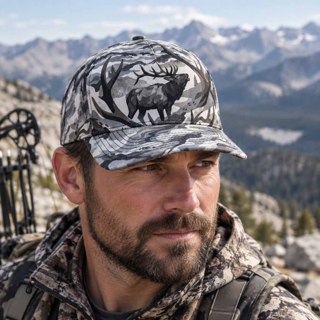 Snow Ridge Bugling Bull Classic Cap worn outdoors