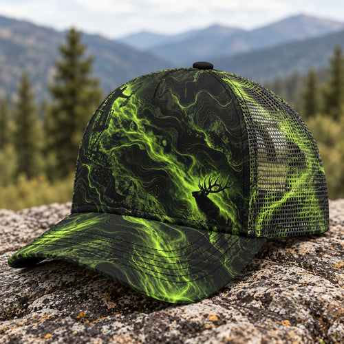 Aurora Bull Mesh Cap 2.0 side view showing the all-over print mesh