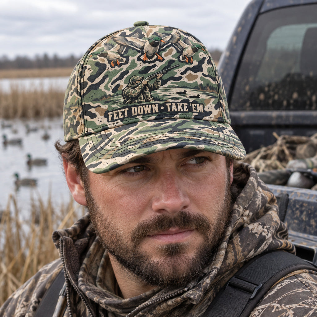 Feet Down Take Em Wingbeat Camo Classic Cap on body