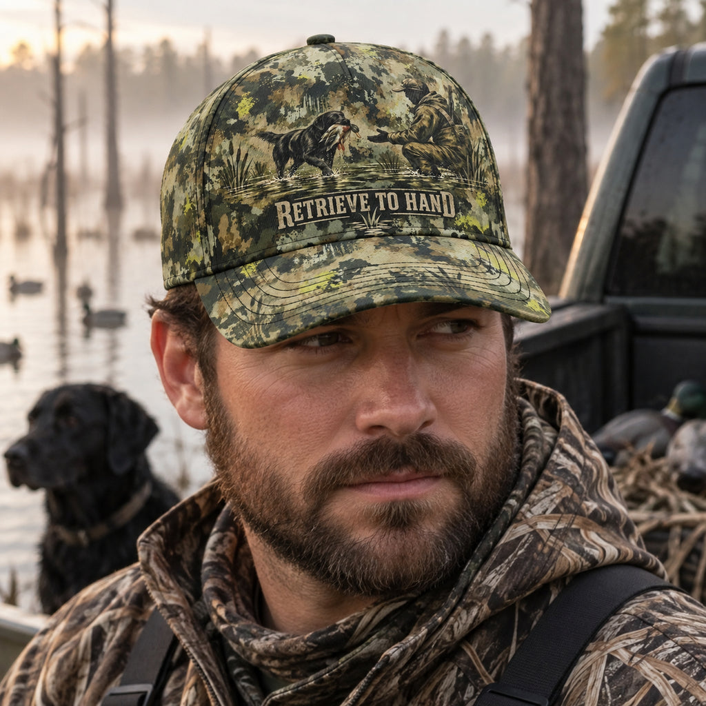 Retrieve To Hand Flooded Timber Camo Classic Cap on body