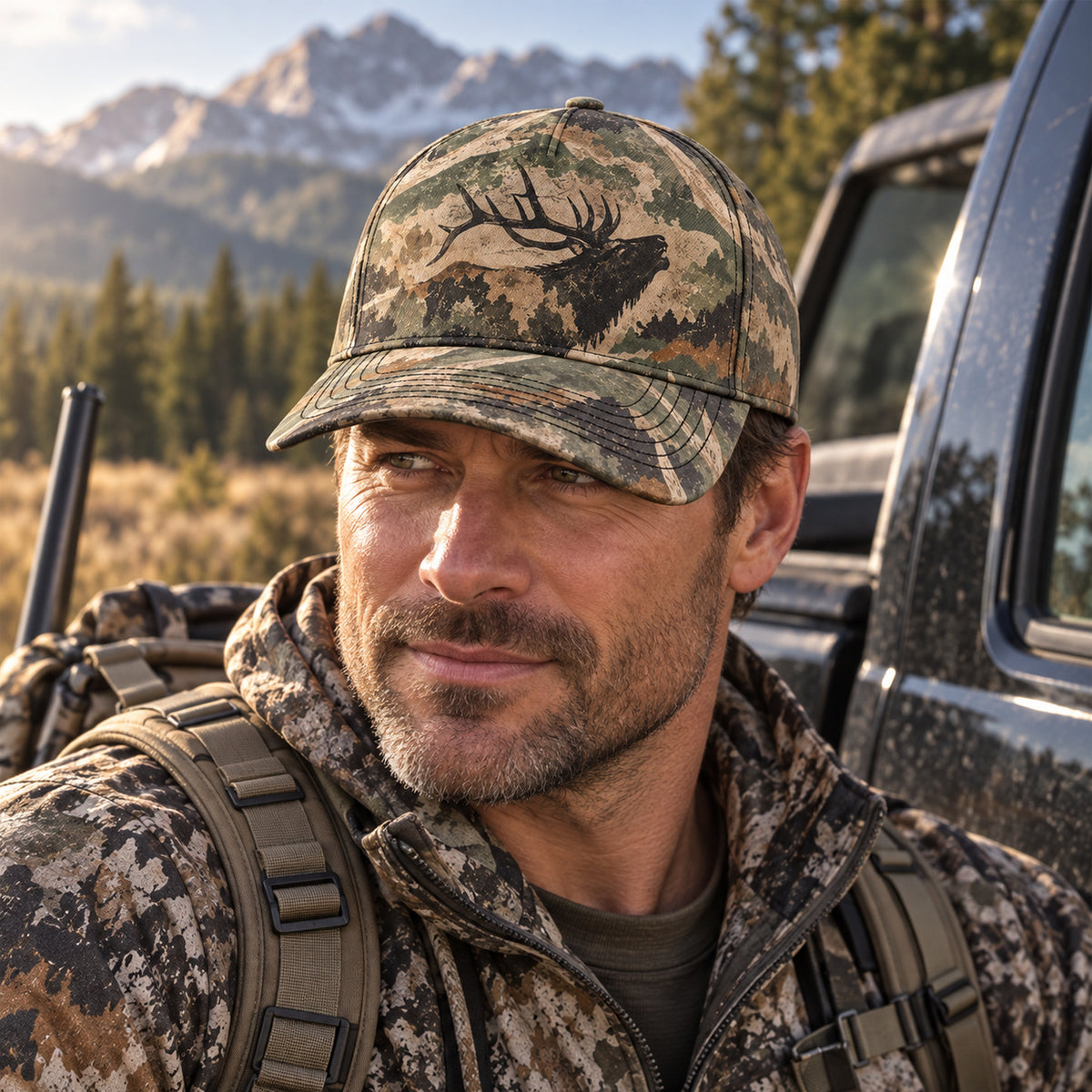 Ridgeline Bugle Elk Timber Camo Classic Cap on body