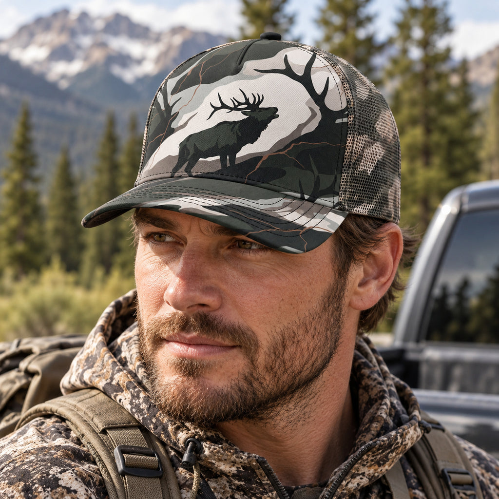 Pale Ridge Bugle Mesh Cap 2.0 worn outdoors