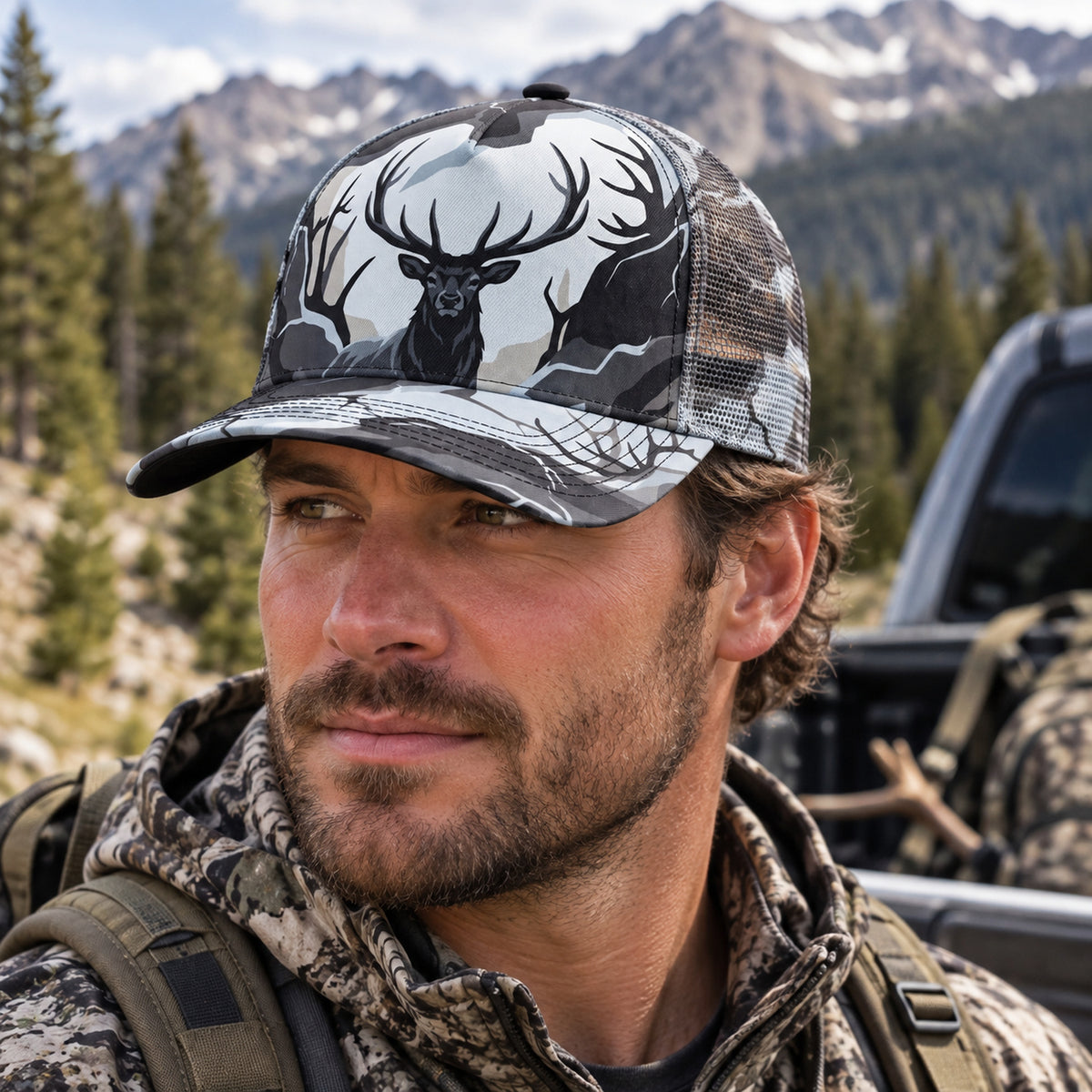 Winter Crown Bull Mesh Cap 2.0 worn outdoors
