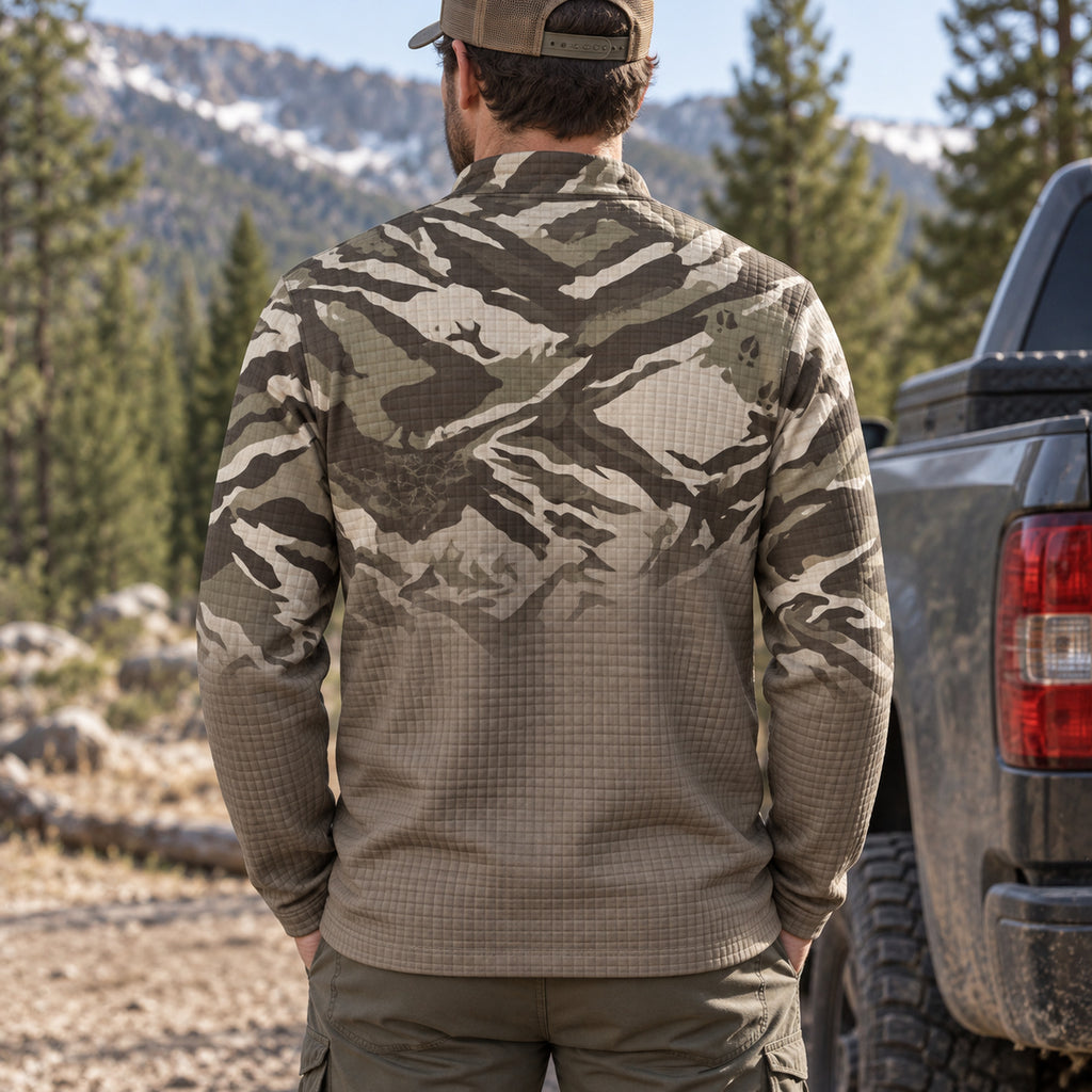 Ridge Elk Silhouette Camo Waffle Quarter-Zip Pull Over back