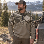Ridge Elk Silhouette Camo Waffle Quarter-Zip Pull Over on body