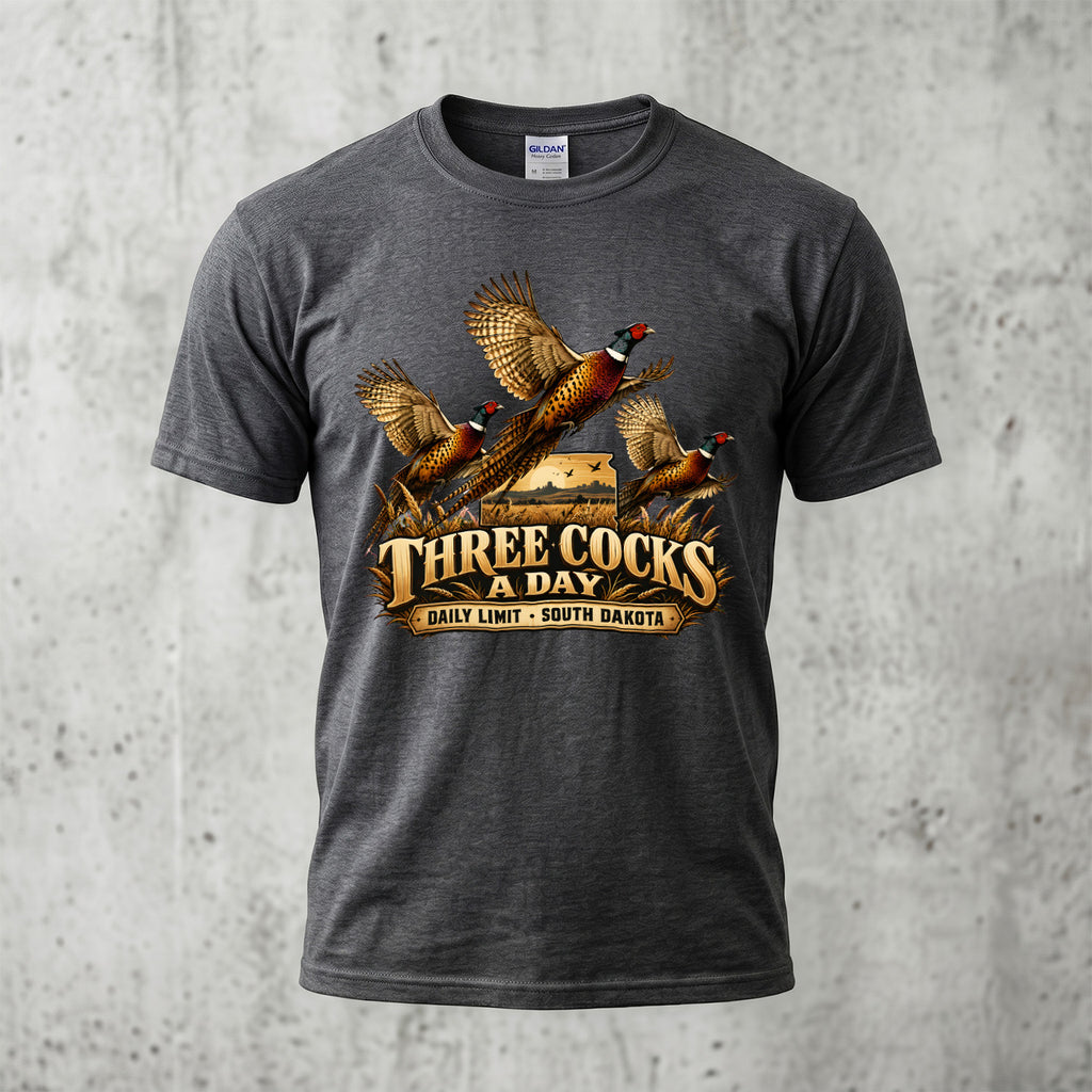 Pheasant Three Cocks A Day Outdoor Cotton T-Shirt - PHCT1093