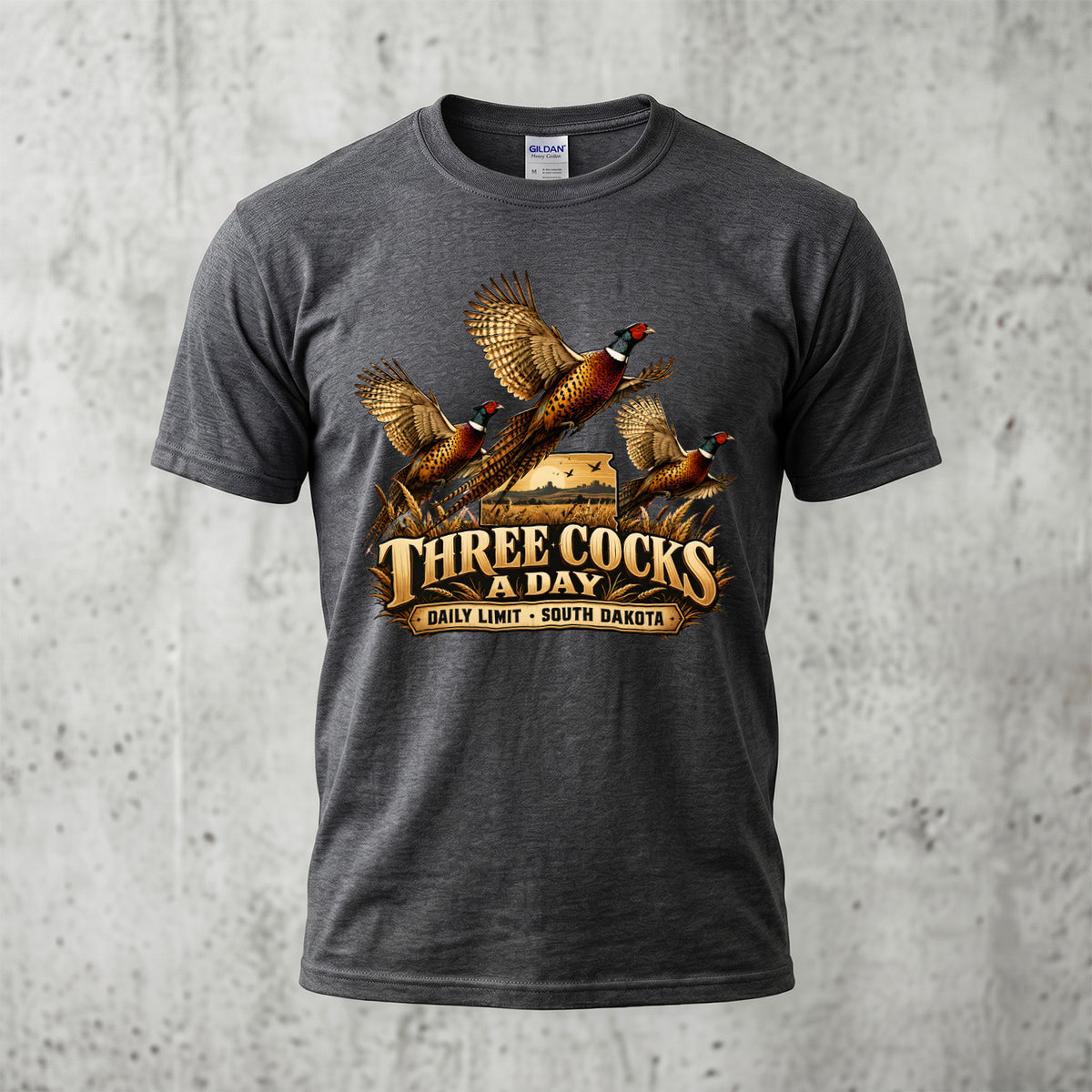 Pheasant Three Cocks A Day Outdoor Cotton T-Shirt - PHCT1093