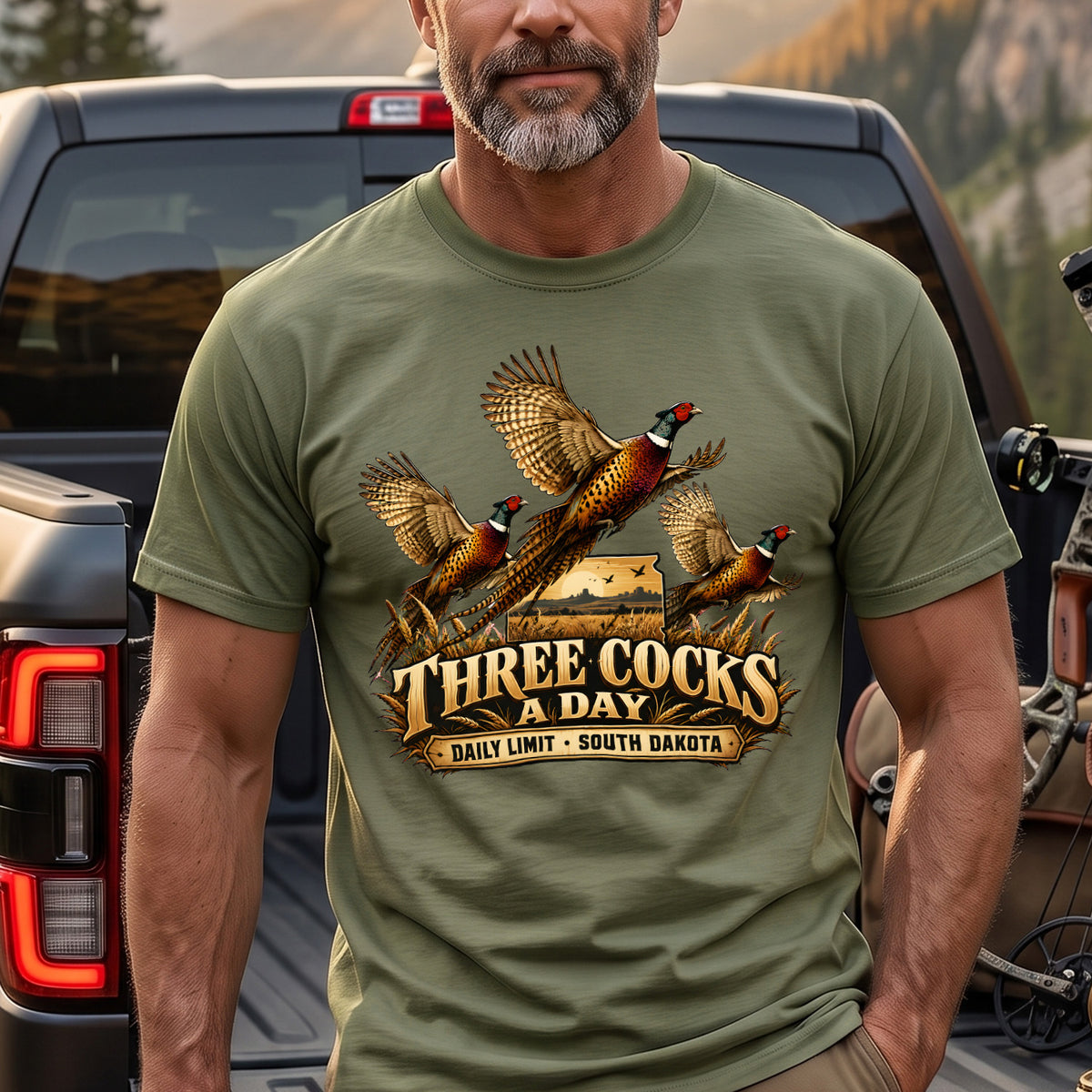 Pheasant Three Cocks A Day Outdoor Cotton T-Shirt - PHCT1093