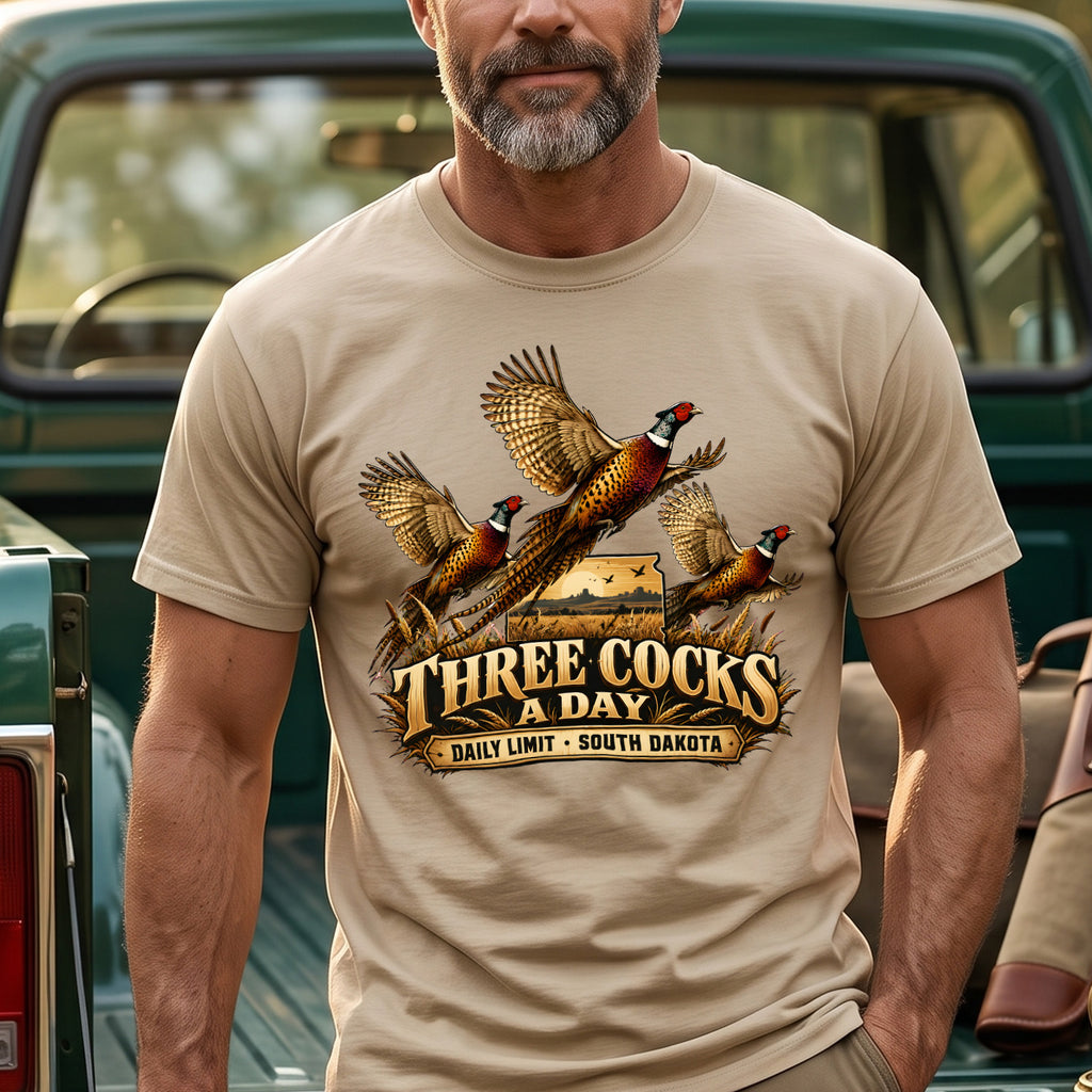 Pheasant Three Cocks A Day Outdoor Cotton T-Shirt - PHCT1093
