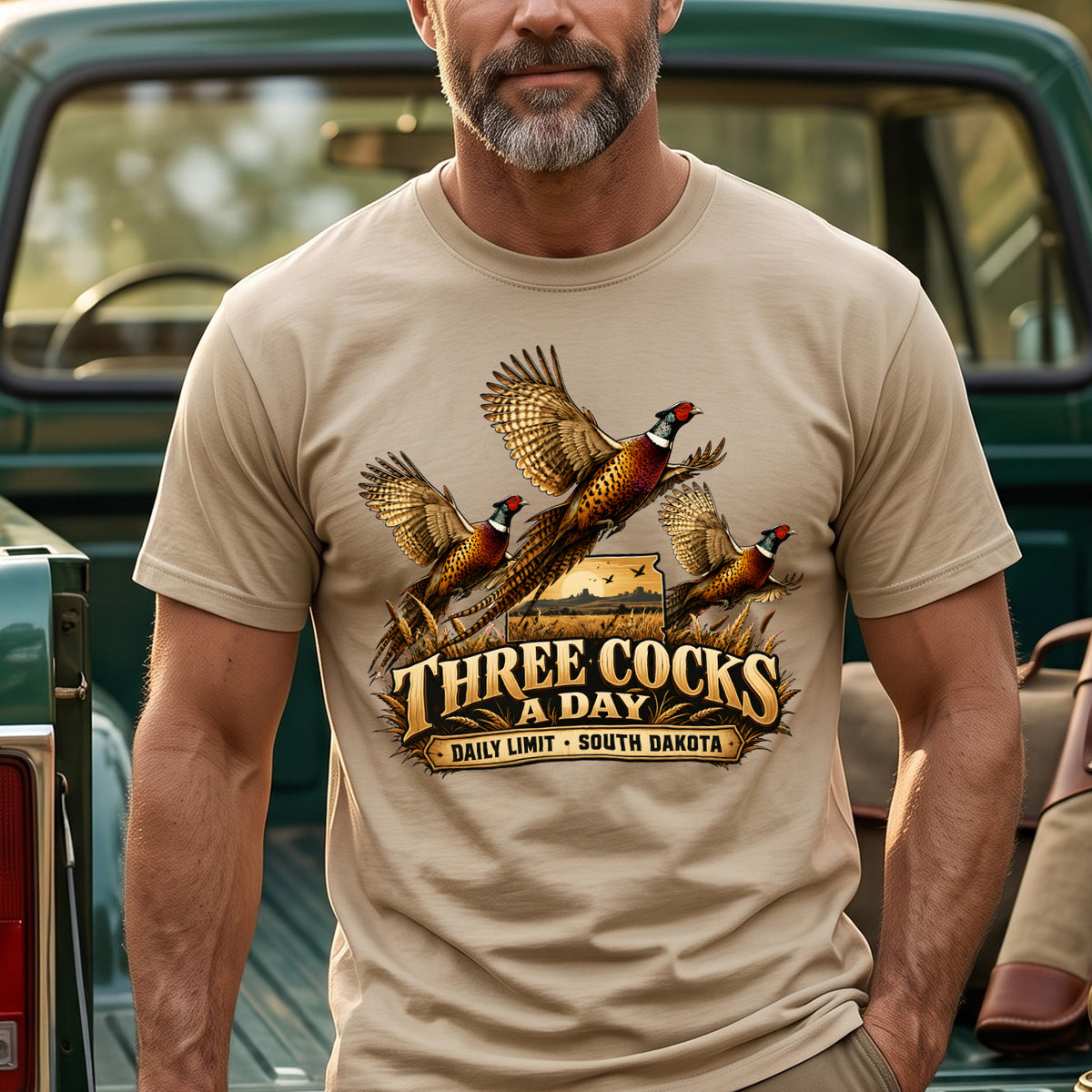 Pheasant Three Cocks A Day Outdoor Cotton T-Shirt - PHCT1093