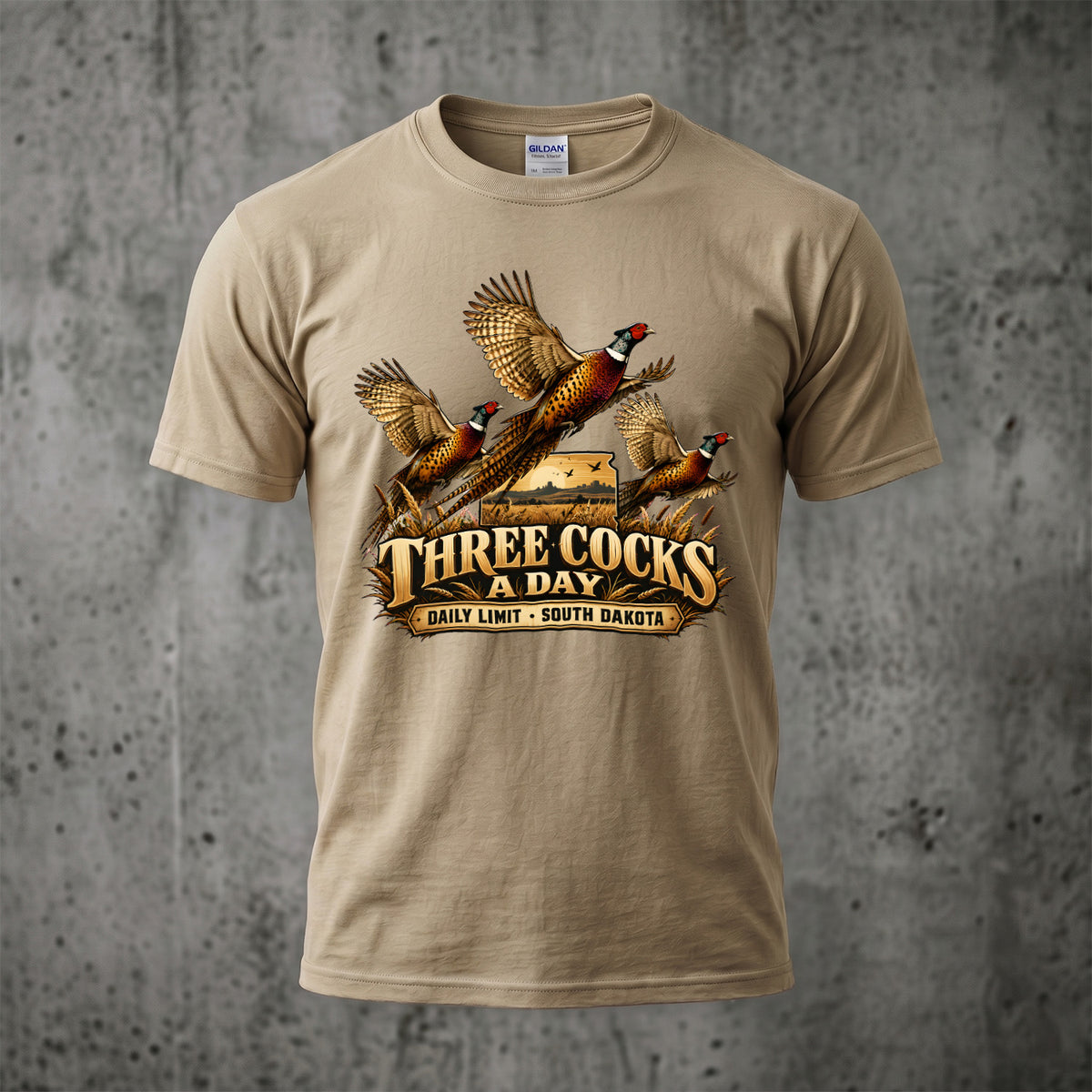 Pheasant Three Cocks A Day Outdoor Cotton T-Shirt - PHCT1093