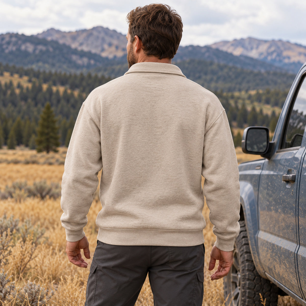 Wind Wise Elk Embroidered Quarter-Zip Sweatshirt - EHEQZ1006