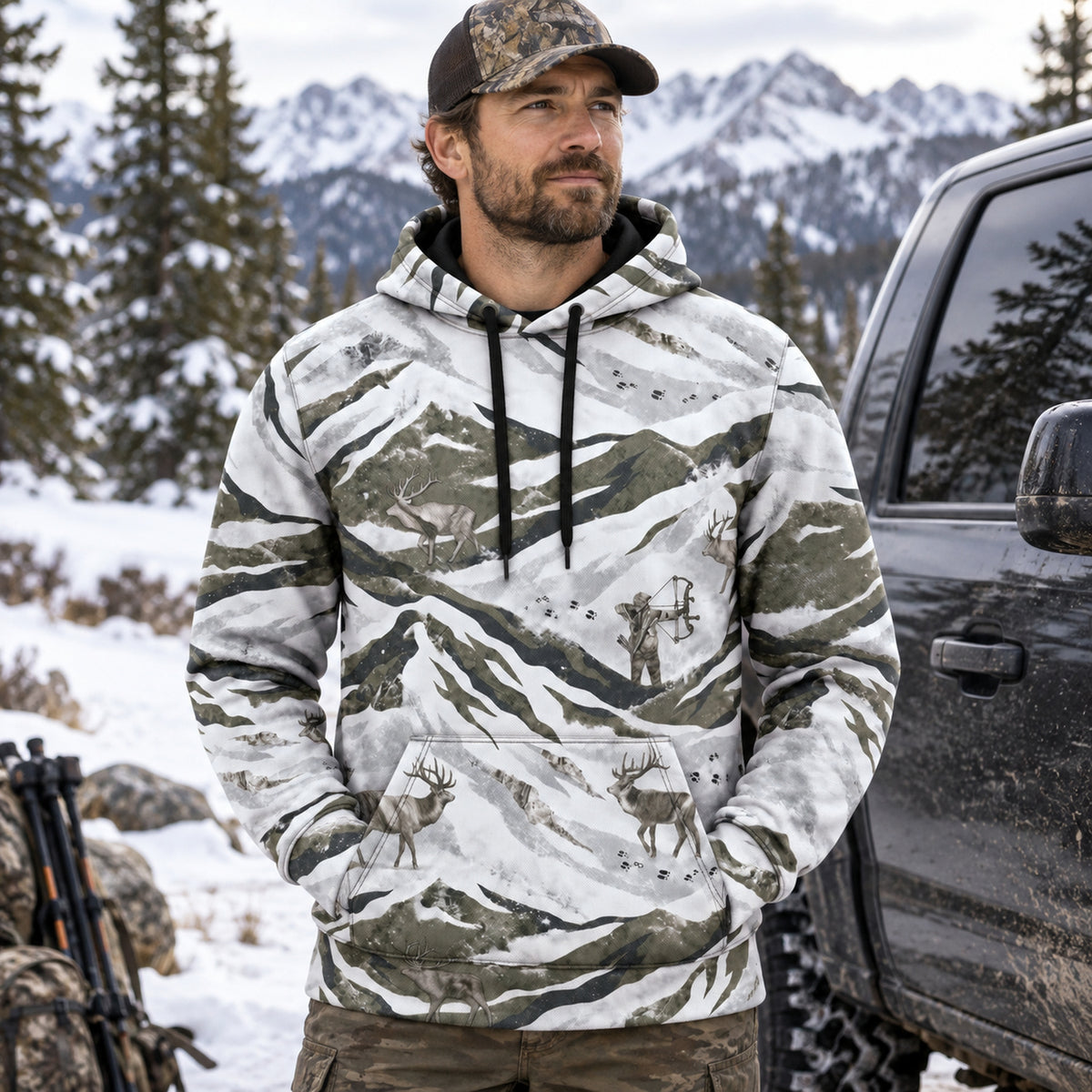 Elk Hunting Frost Mountain Field Hoodies - EHFH1001