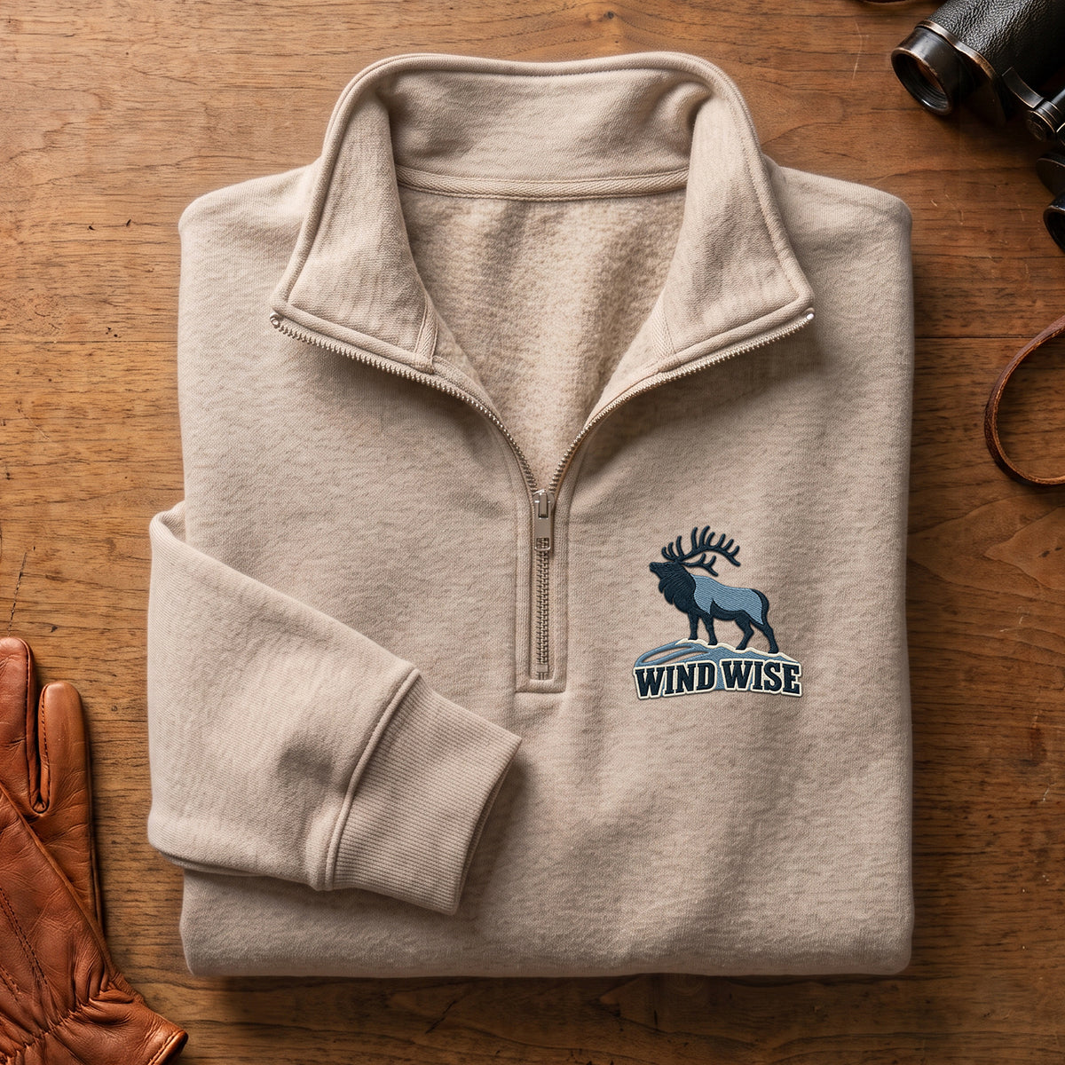 Wind Wise Elk Embroidered Quarter-Zip Sweatshirt - EHEQZ1006
