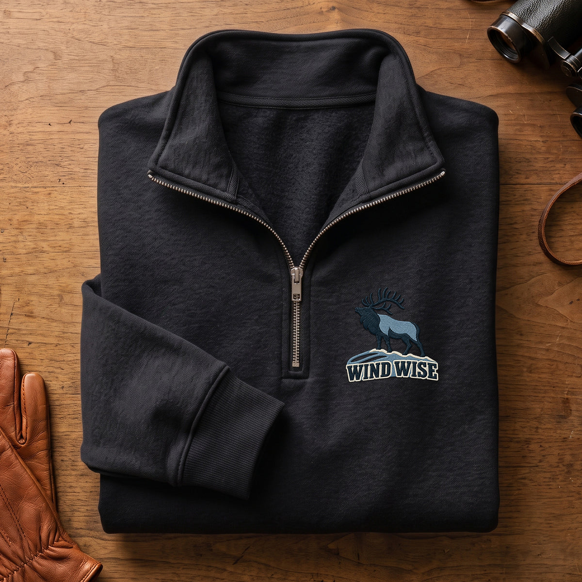 Wind Wise Elk Embroidered Quarter-Zip Sweatshirt - EHEQZ1006