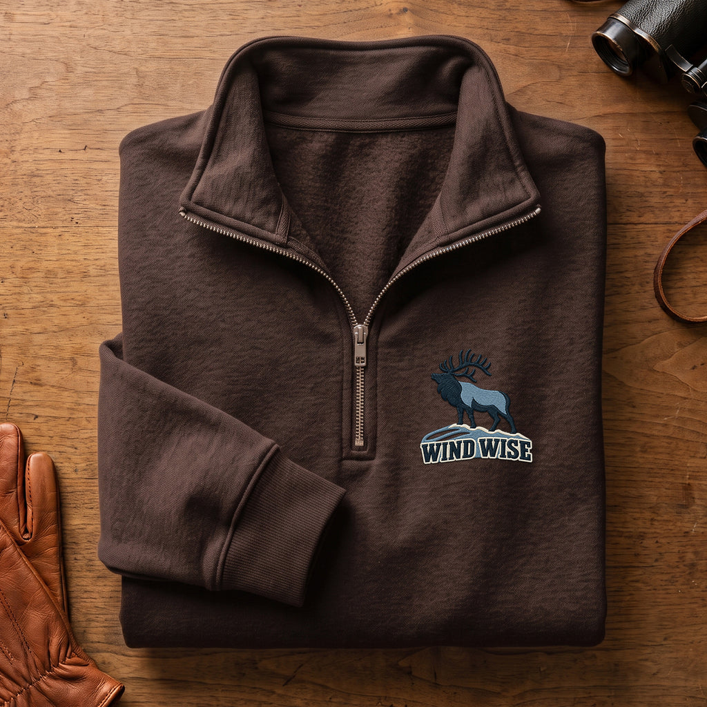 Wind Wise Elk Embroidered Quarter-Zip Sweatshirt - EHEQZ1006