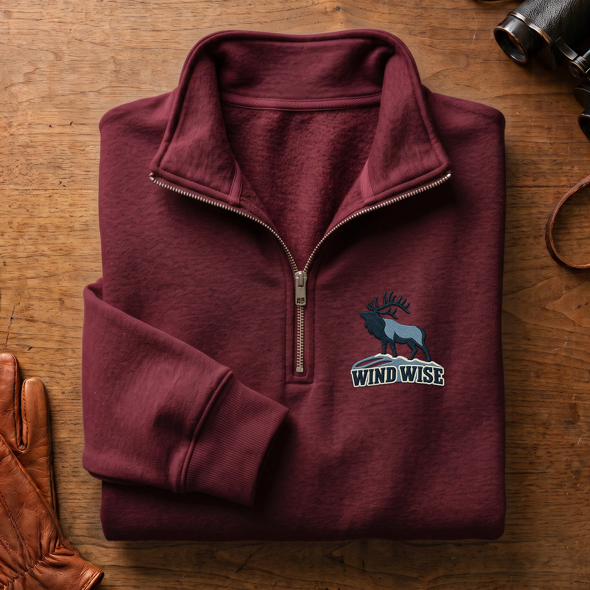 Wind Wise Elk Embroidered Quarter-Zip Sweatshirt - EHEQZ1006