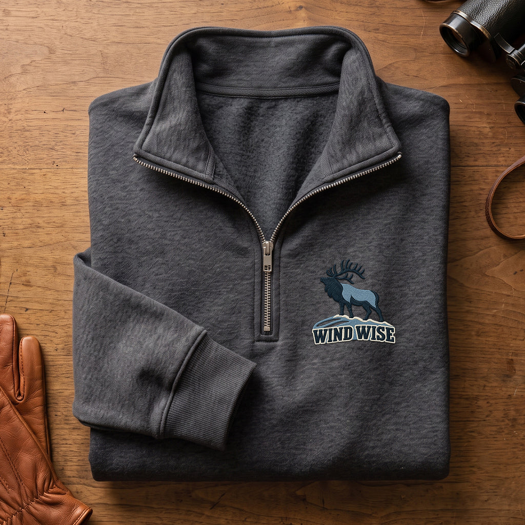 Wind Wise Elk Embroidered Quarter-Zip Sweatshirt - EHEQZ1006