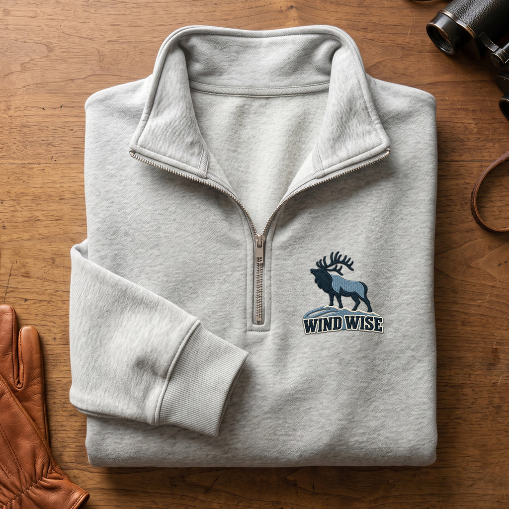 Wind Wise Elk Embroidered Quarter-Zip Sweatshirt - EHEQZ1006