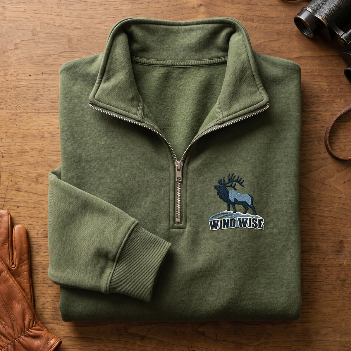 Wind Wise Elk Embroidered Quarter-Zip Sweatshirt - EHEQZ1006