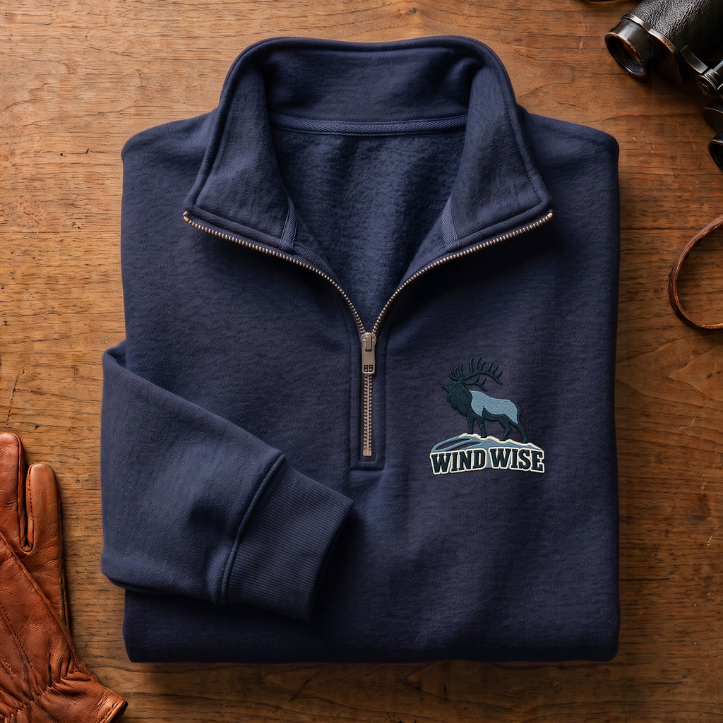 Wind Wise Elk Embroidered Quarter-Zip Sweatshirt - EHEQZ1006