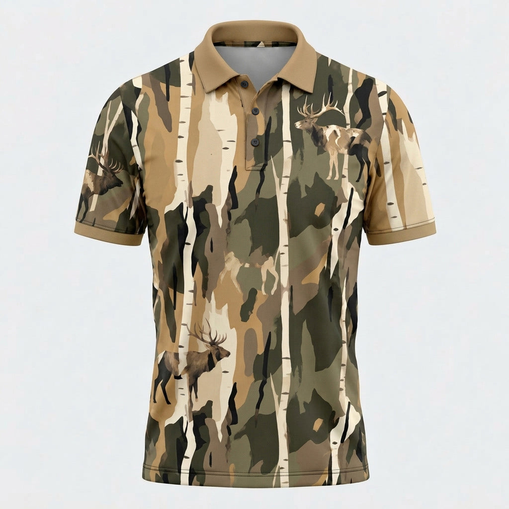 Autumn Timber Elk Camo Polo Shirt - BHPLNQ1033