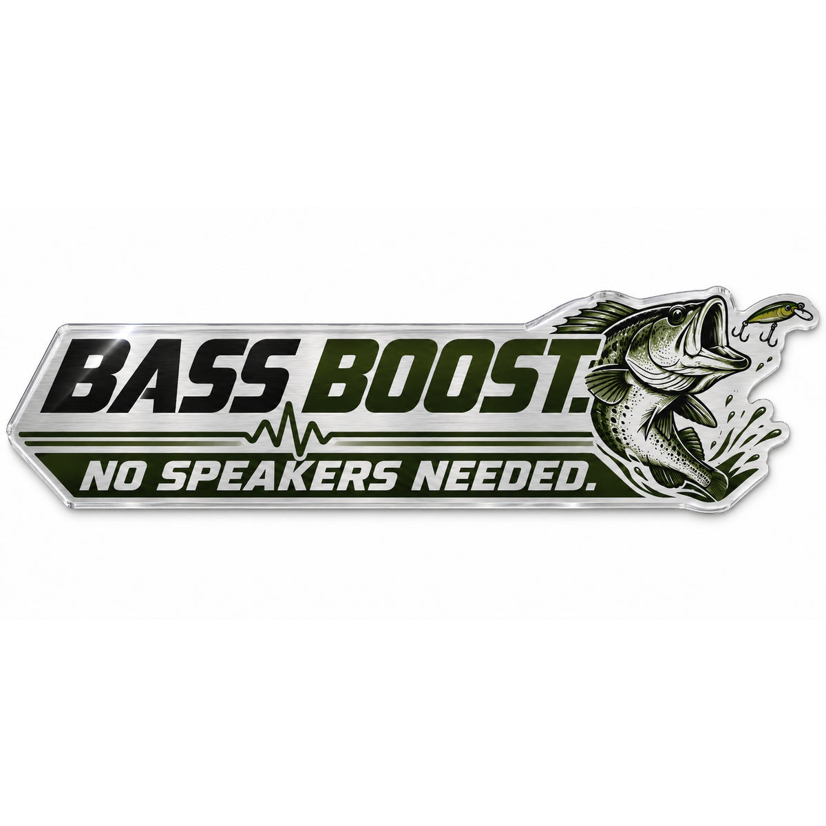 Bass Boost No Speakers Needed metal car emblem, full product view