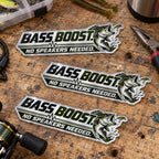 All three emblem sizes shown side by side in a garage