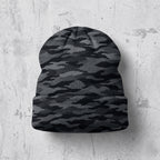 Back of the beanie showing the all-over camo print