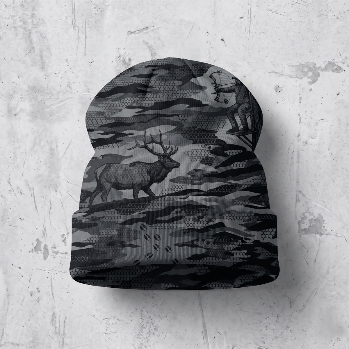 Shadow timber elk camo knit beanie, full product view