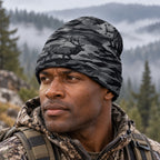 Hunter wearing the shadow timber elk camo beanie, front view