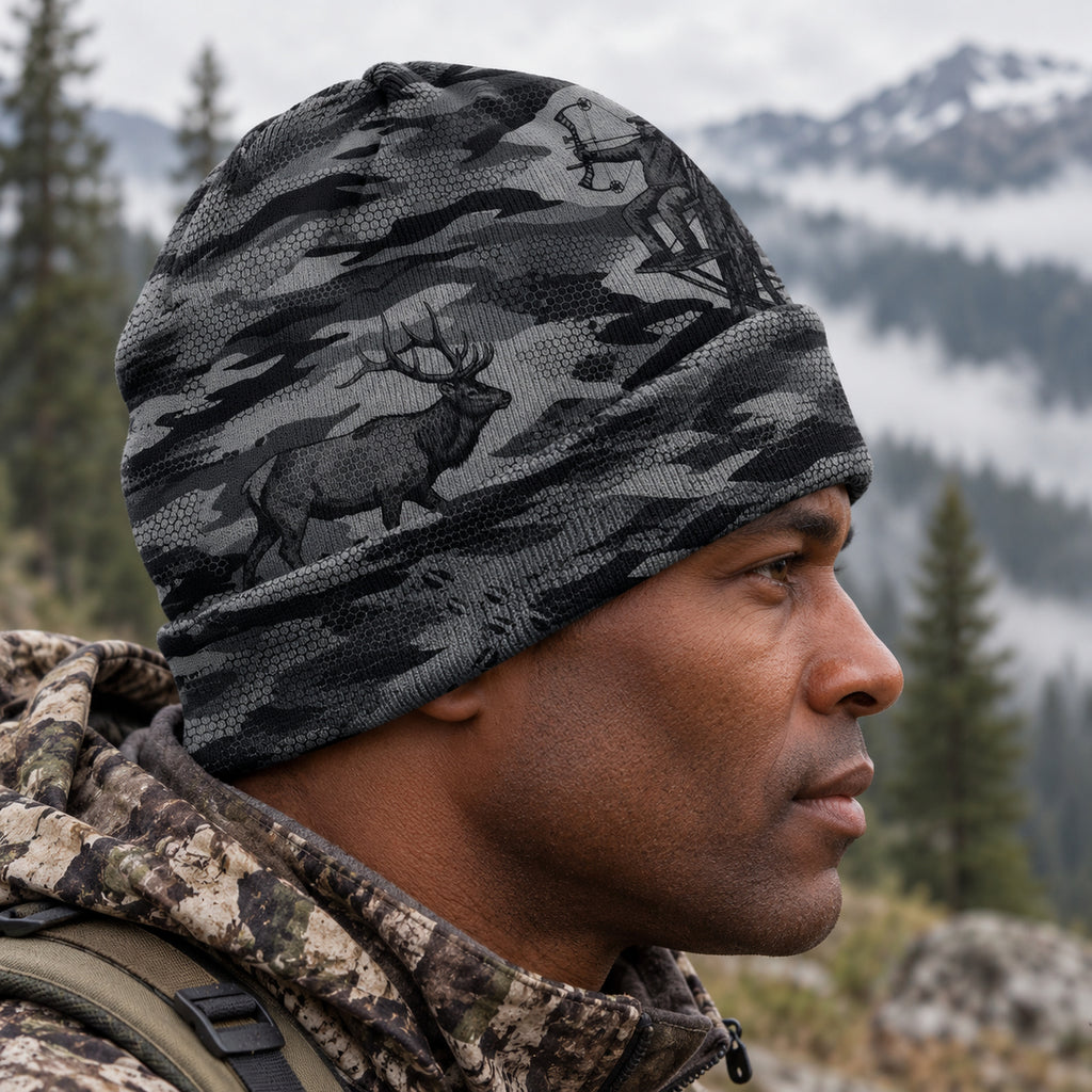 Hunter wearing the beanie, side view