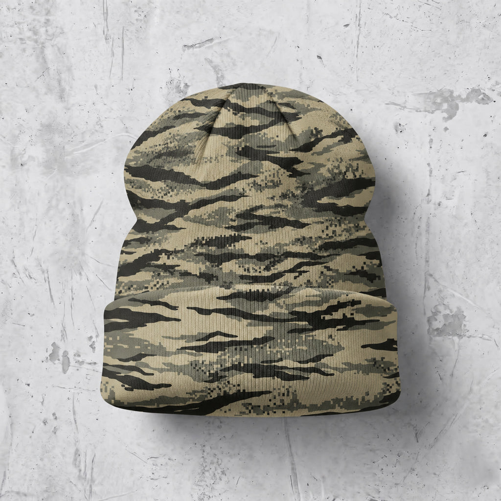 Back of the beanie showing the all-over camo print