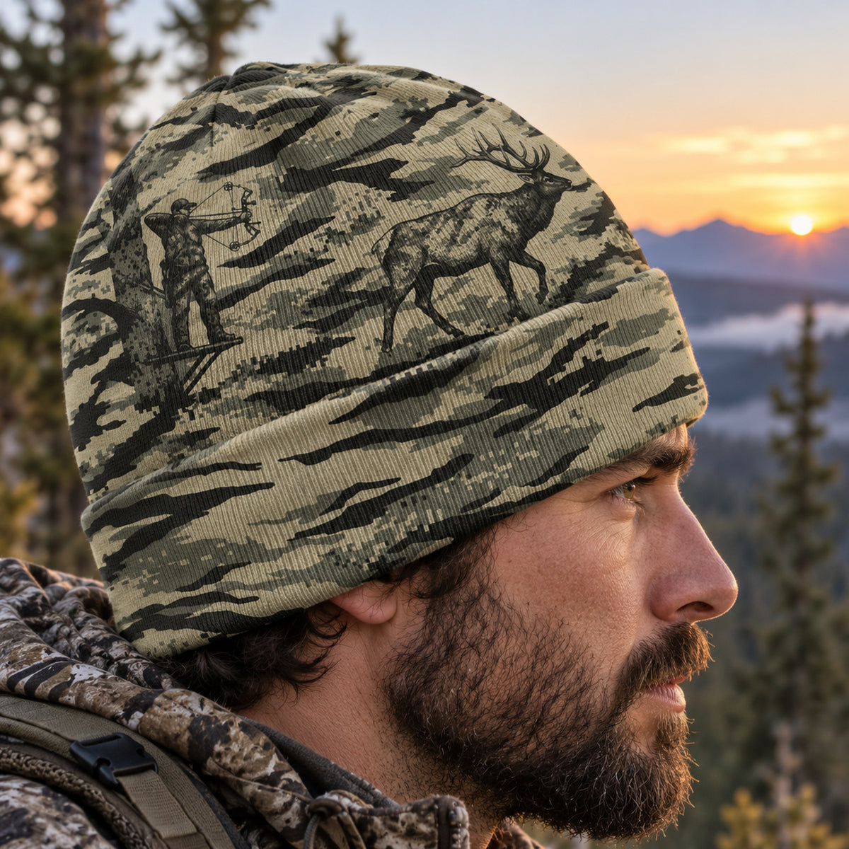 Hunter wearing the beanie, side view
