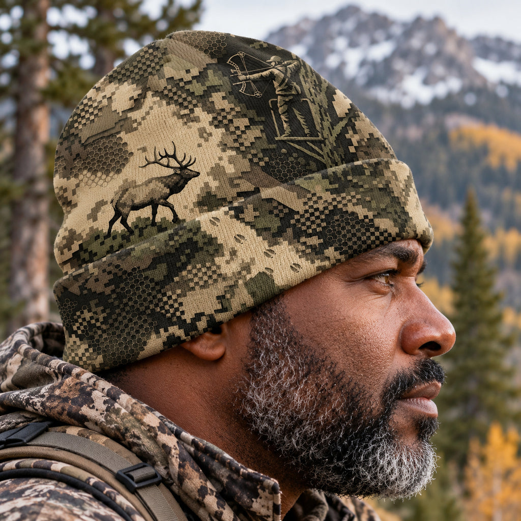 Hunter wearing the beanie, side view