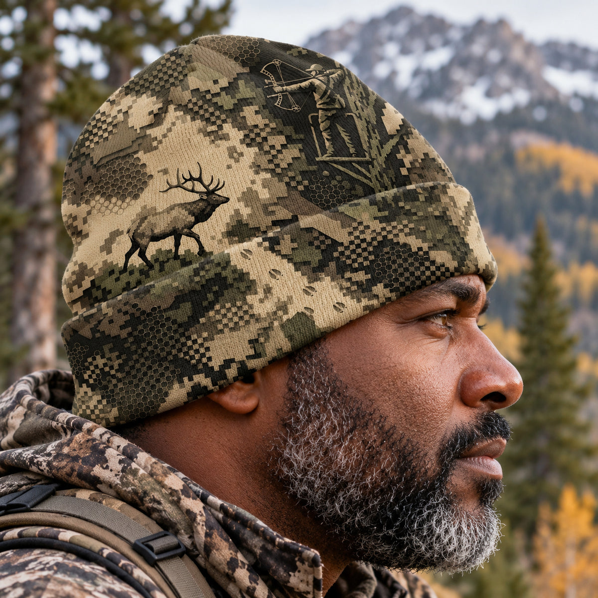 Hunter wearing the beanie, side view