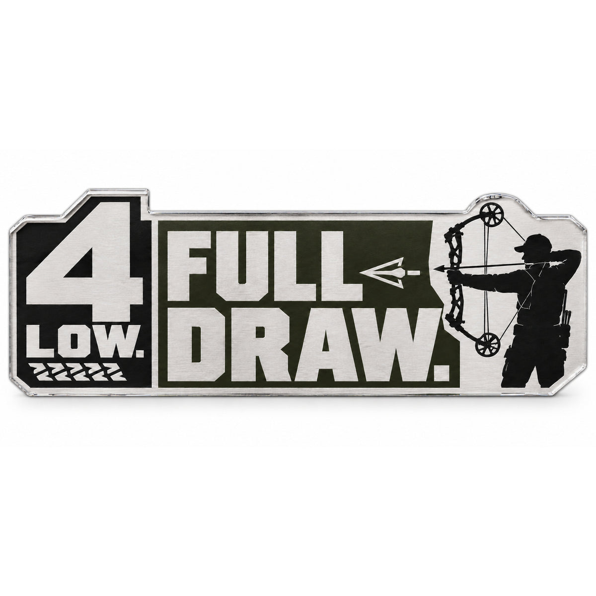 4 Low Full Draw compound bow metal car emblem, front view