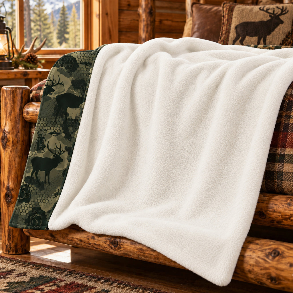 Olive Timber Bowhunt Fleece Blanket sherpa back