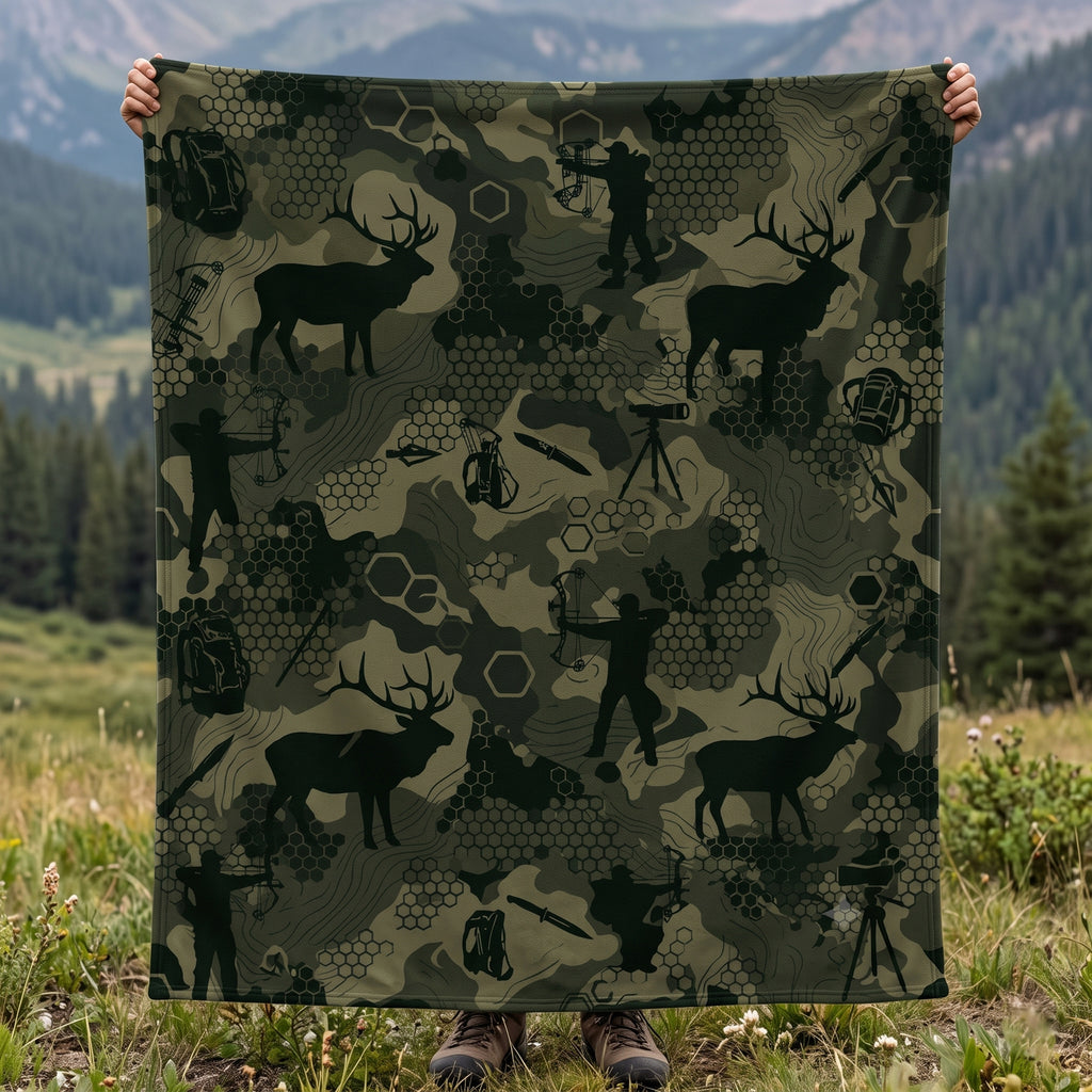 Olive Timber Bowhunt Fleece Blanket full print front