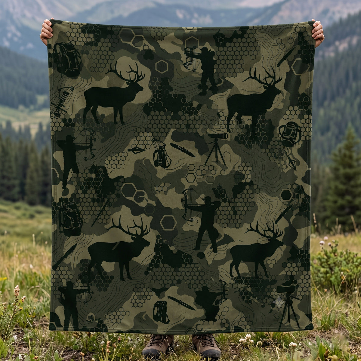 Olive Timber Bowhunt Fleece Blanket full print front