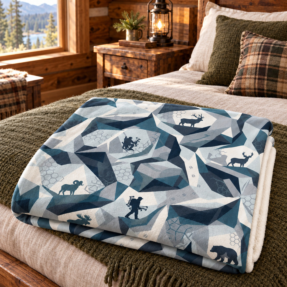 Alpine Facet Backcountry Fleece Blanket folded on a bed