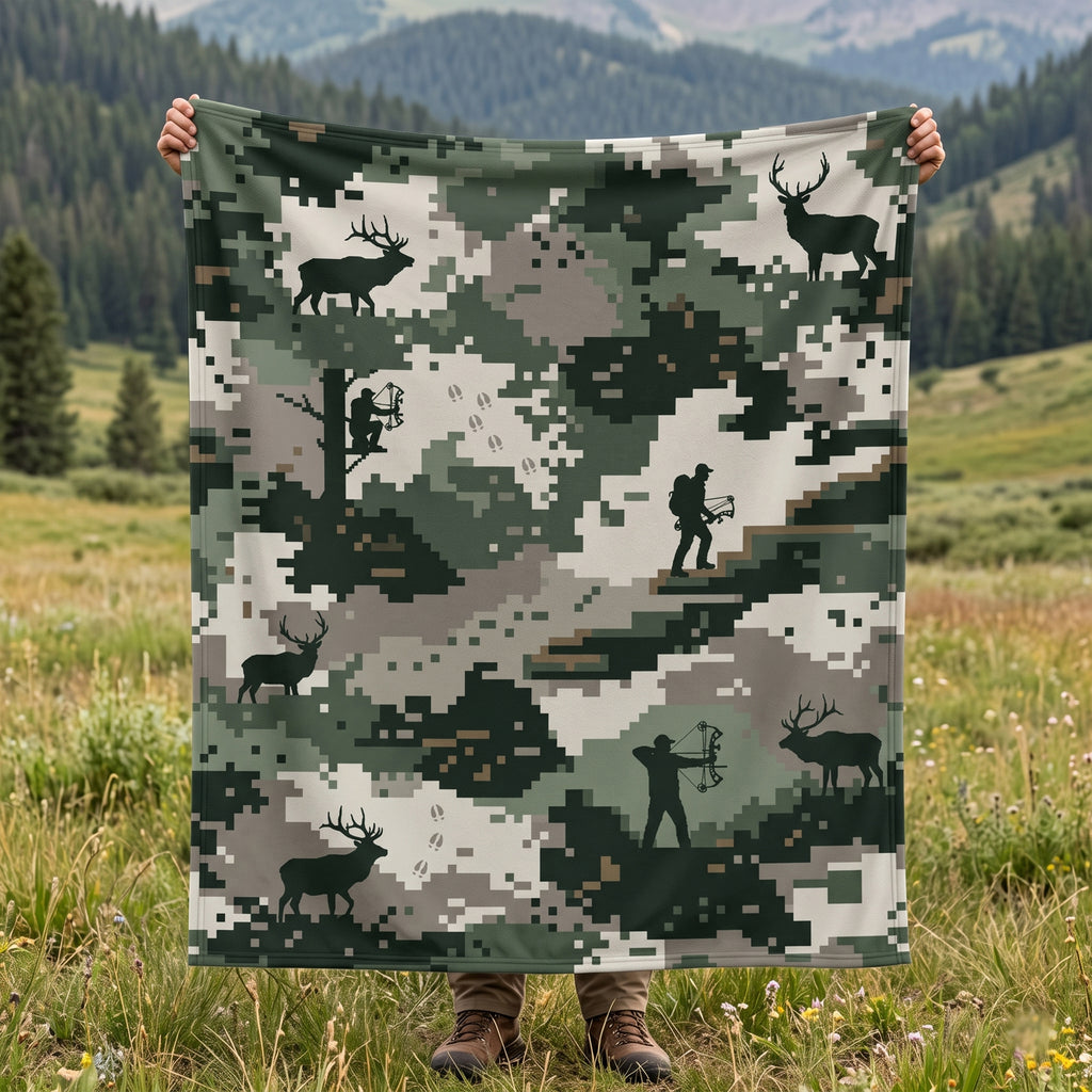 Pixel Field Elk Fleece Blanket full print front