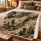 Hex Grass Stalk Fleece Blanket folded on a bed