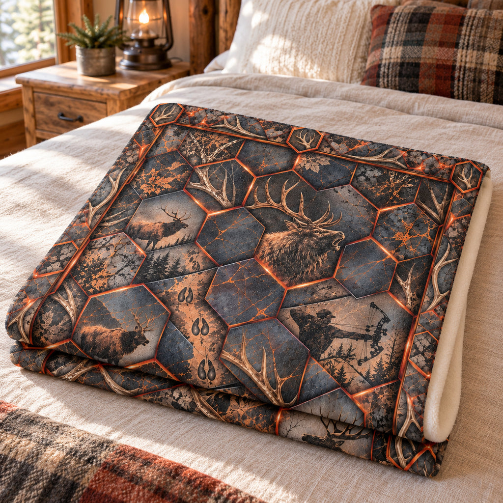Lava Comb Bull Fleece Blanket folded on a bed