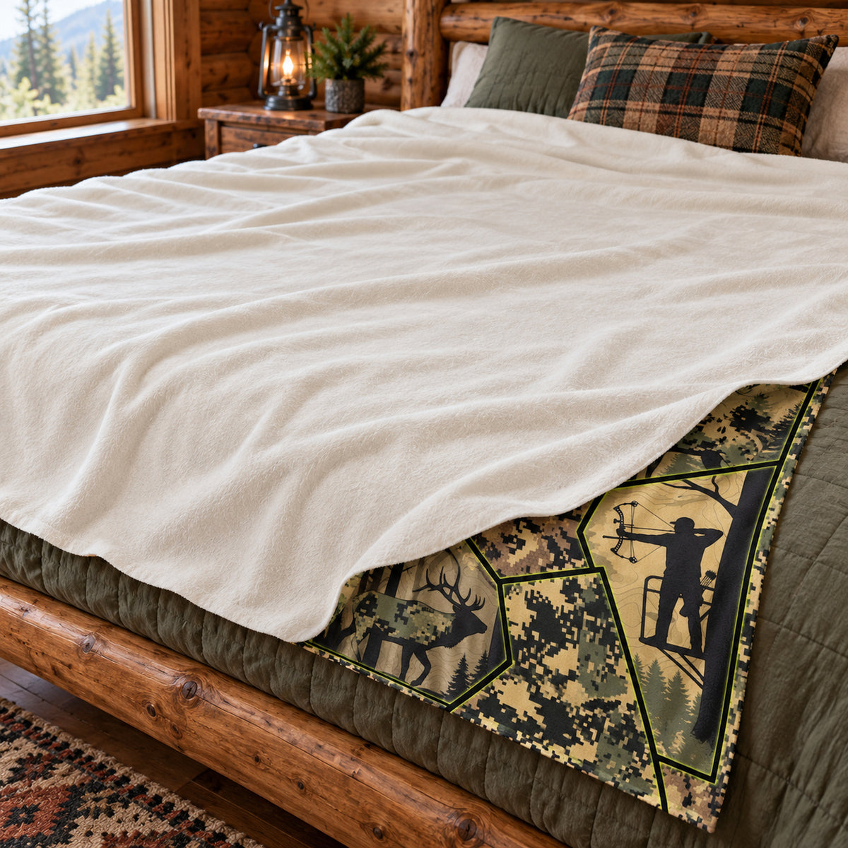 Digital Panel Elk Fleece Blanket sherpa back