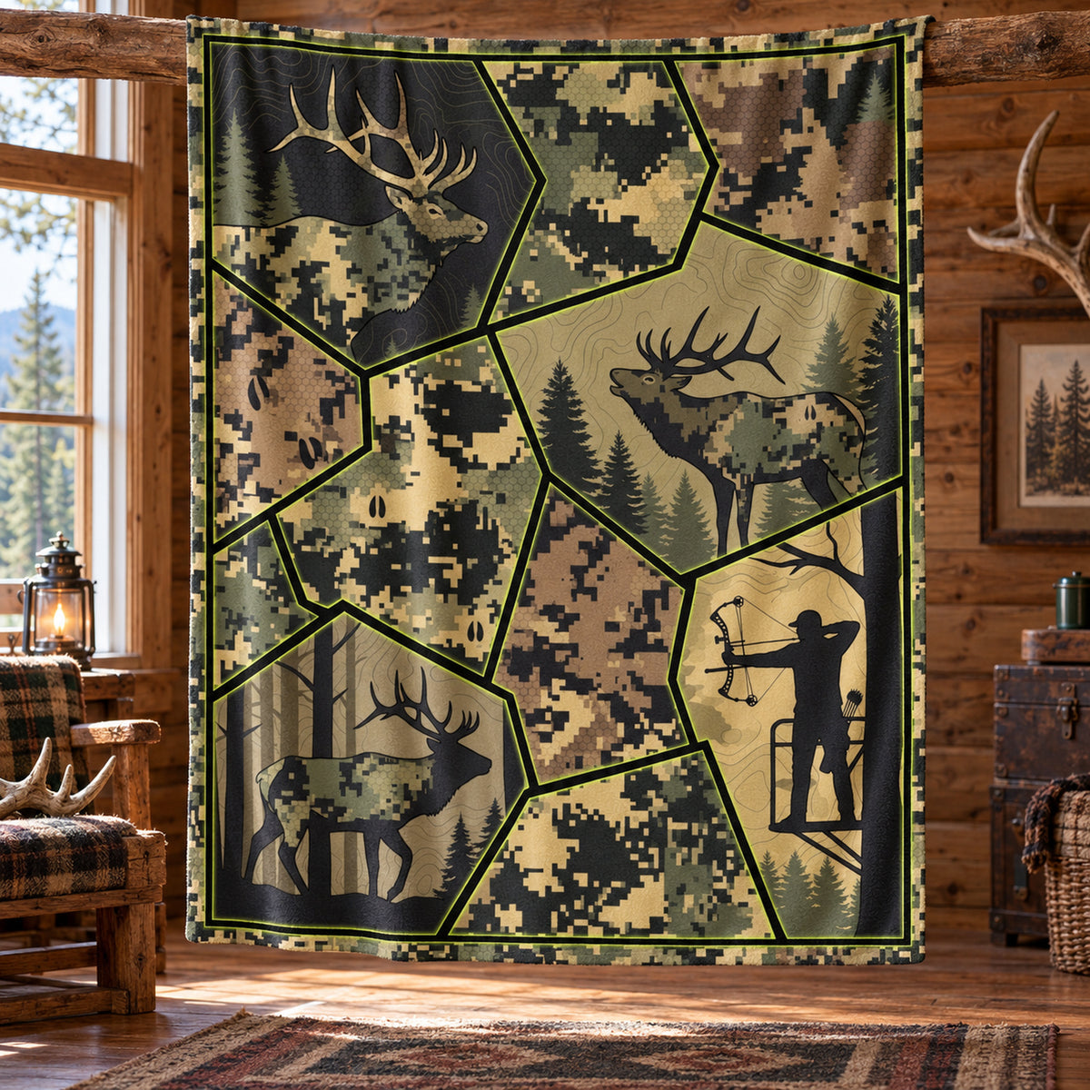 Digital Panel Elk Fleece Blanket full print front