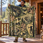 Digital Panel Elk Fleece Blanket held open by a hunter