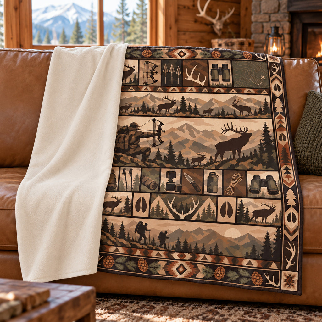 Trading Post Bowhunt Fleece Blanket showing the sherpa back